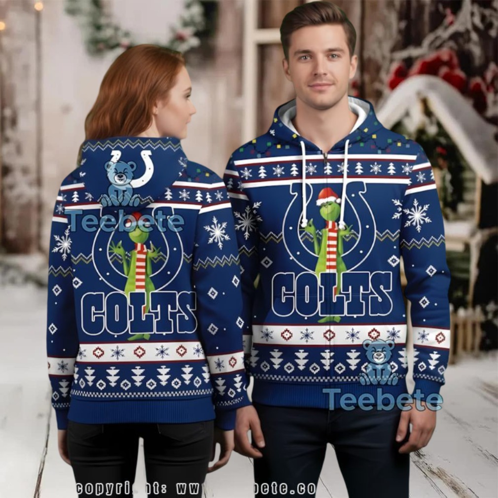 Indianapolis Colts Merry Grinchmas Blue Snowflake Ugly Christmas 3D Hoodie Indianapolis Colts Merry Grinchmas Blue Snowflake Ugly Christmas 3D Hoodie