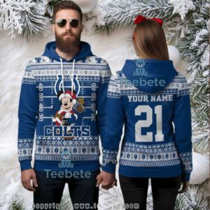 Indianapolis Colts Mickey Mouse Ugly Christmas 3D Hoodie Custom Number And Name Indianapolis Colts Mickey Mouse Ugly Christmas 3D Hoodie Custom Number And Name