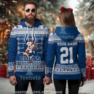 Indianapolis Colts Mickey Mouse Ugly Christmas 3D Hoodie Custom Number And Name