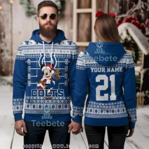 Indianapolis Colts Mickey Mouse Ugly Christmas 3D Hoodie Custom Number And Name