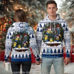 Indianapolis Colts Minions Ugly Christmas 3D Hoodie Holiday Wreath