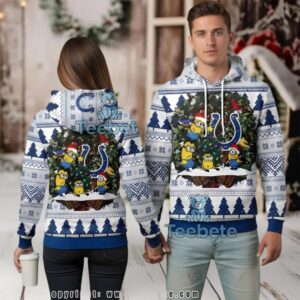 Indianapolis Colts Minions Ugly Christmas 3D Hoodie Holiday Wreath