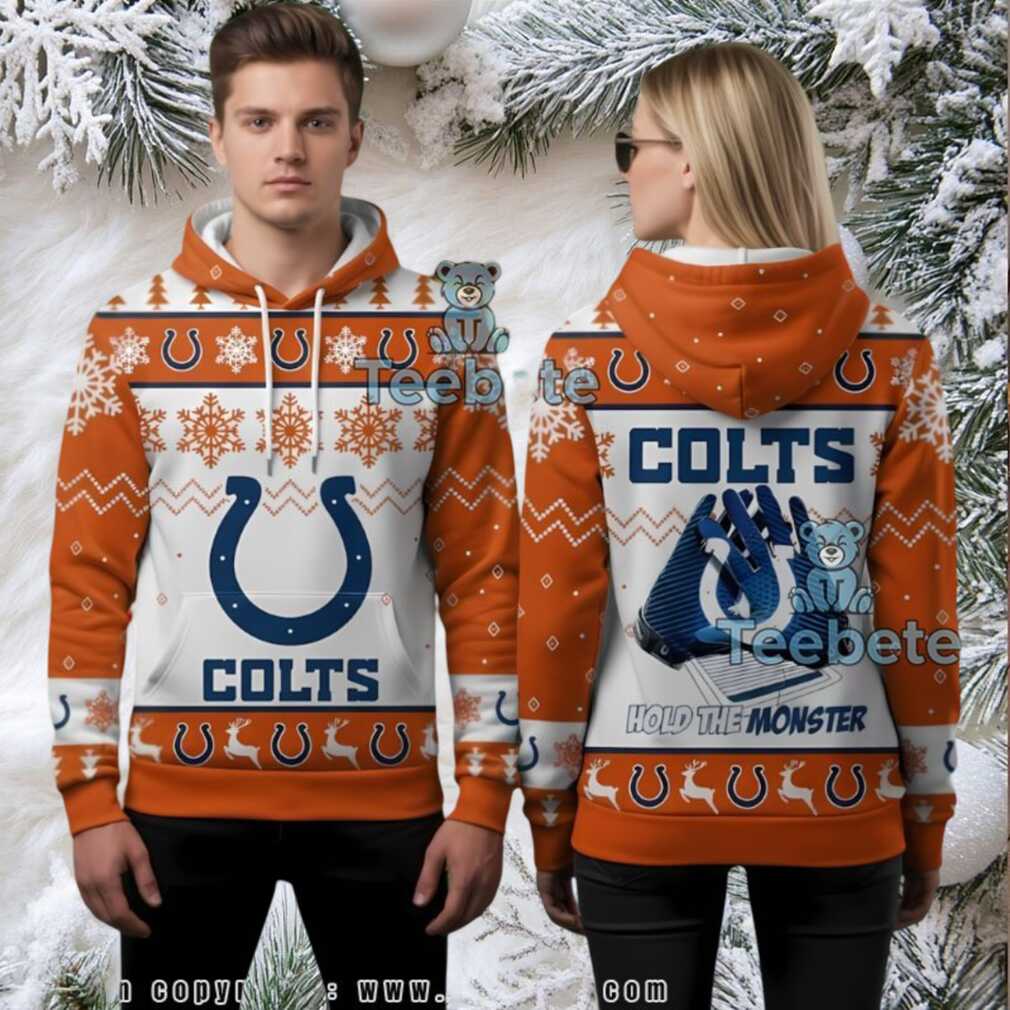 Indianapolis Colts Orange White Snowflake Pattern Ugly Christmas 3D Hoodie