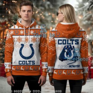 Indianapolis Colts Orange White Snowflake Pattern Ugly Christmas 3D Hoodie