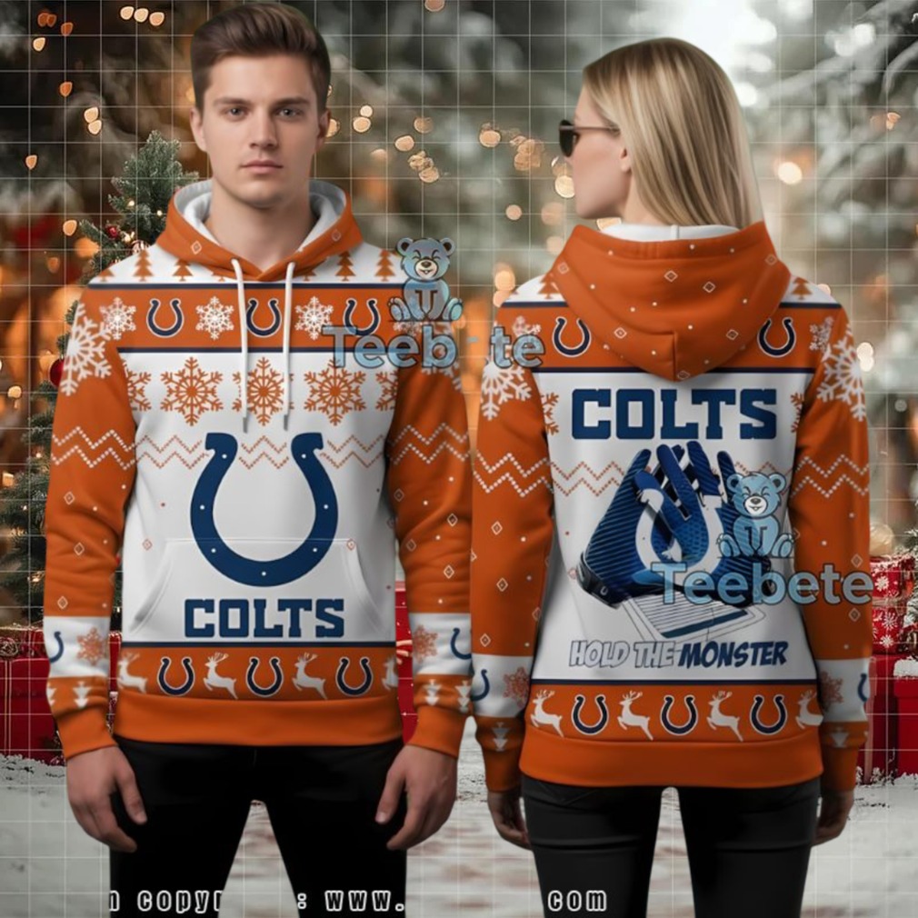 Indianapolis Colts Orange White Snowflake Pattern Ugly Christmas 3D Hoodie