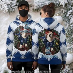 Indianapolis Colts Pug Dog Wreath Ugly Christmas 3D Hoodie Indianapolis Colts Pug Dog Wreath Ugly Christmas 3D Hoodie