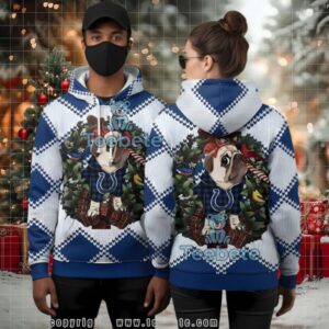 Indianapolis Colts Pug Dog Wreath Ugly Christmas 3D Hoodie