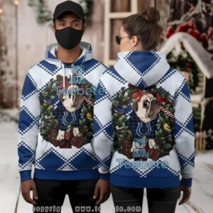 Indianapolis Colts Pug Dog Wreath Ugly Christmas 3D Hoodie