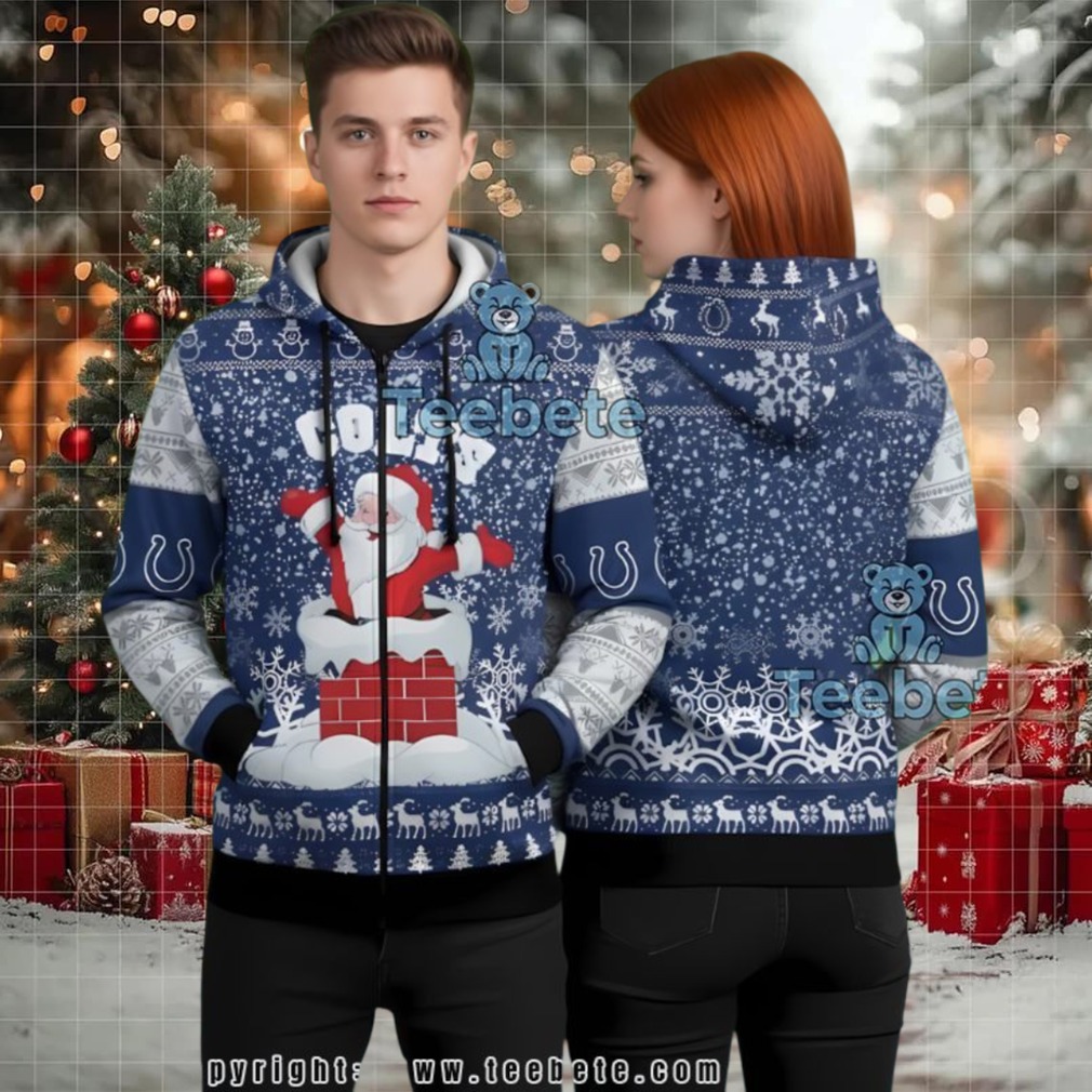 Indianapolis Colts Santa From Chimney Reindeer Ugly Christmas 3D Hoodie Indianapolis Colts Santa From Chimney Reindeer Ugly Christmas 3D Hoodie