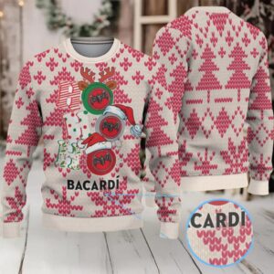 Ivory Cream Knit Hearts & Christmas Tree Bacardi Ugly Christmas Sweater