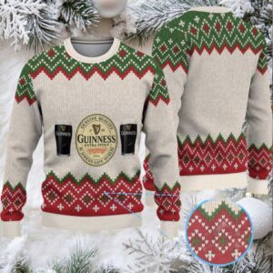 Ivory Cream Red & Green Chevron Fair Isle Guinness Beer Ugly Christmas Sweater