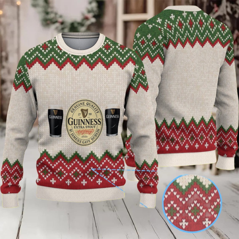 Ivory Cream Red & Green Chevron Fair Isle Guinness Beer Ugly Christmas Sweater Ivory Cream Red & Green Chevron Fair Isle Guinness Beer Ugly Christmas Sweater