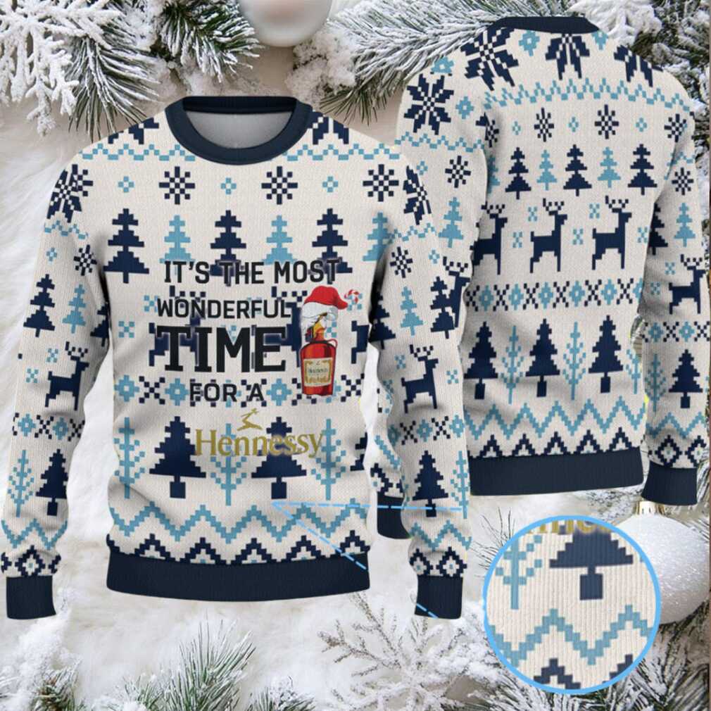 Ivory & Navy Fair Isle Reindeer and Christmas Tree Hennessy Themed Ugly Christmas Sweater Ivory & Navy Fair Isle Reindeer and Christmas Tree Hennessy Themed Ugly Christmas Sweater
