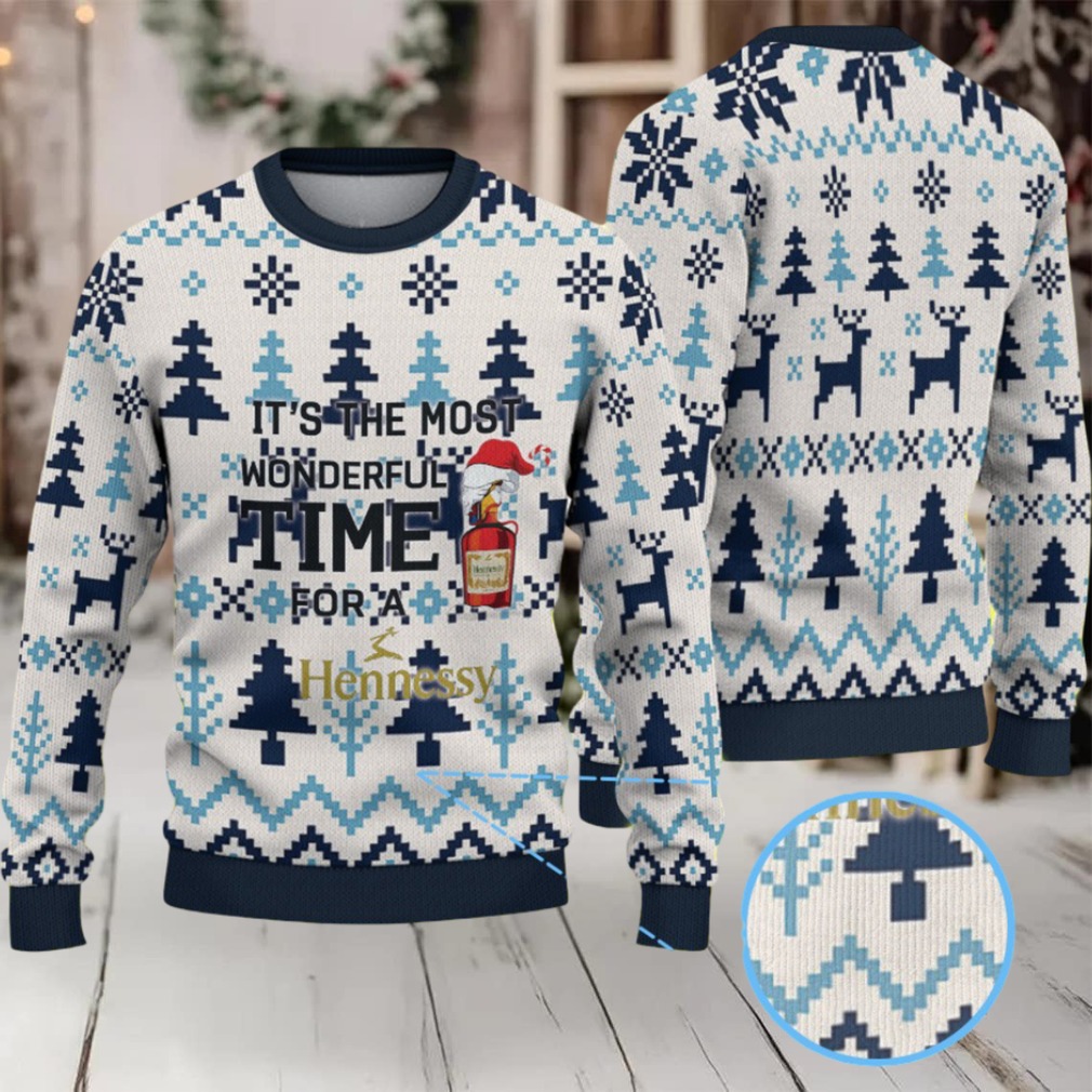 Ivory & Navy Fair Isle Reindeer and Christmas Tree Hennessy Themed Ugly Christmas Sweater Ivory & Navy Fair Isle Reindeer and Christmas Tree Hennessy Themed Ugly Christmas Sweater