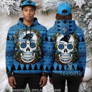 Carolina Panthers Skull Floral 3D Ugly Hoodie Zipper