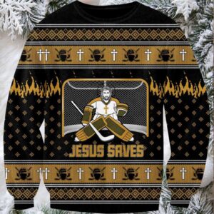 Jesus Saves Hockey Ugly Christmas Sweater