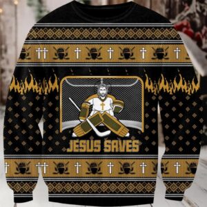 Jesus Saves Hockey Ugly Christmas Sweater