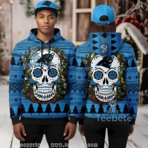 Carolina Panthers Skull Floral 3D Ugly Hoodie Zipper