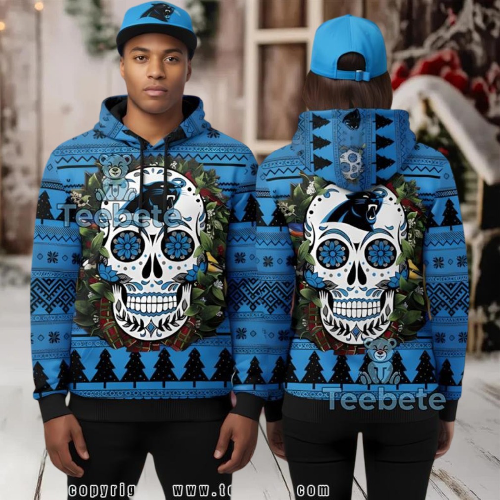 Carolina Panthers Skull Floral 3D Ugly Hoodie Zipper