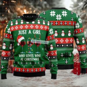 Just A Girl Love Wine Ugly Christmas Sweater Womens