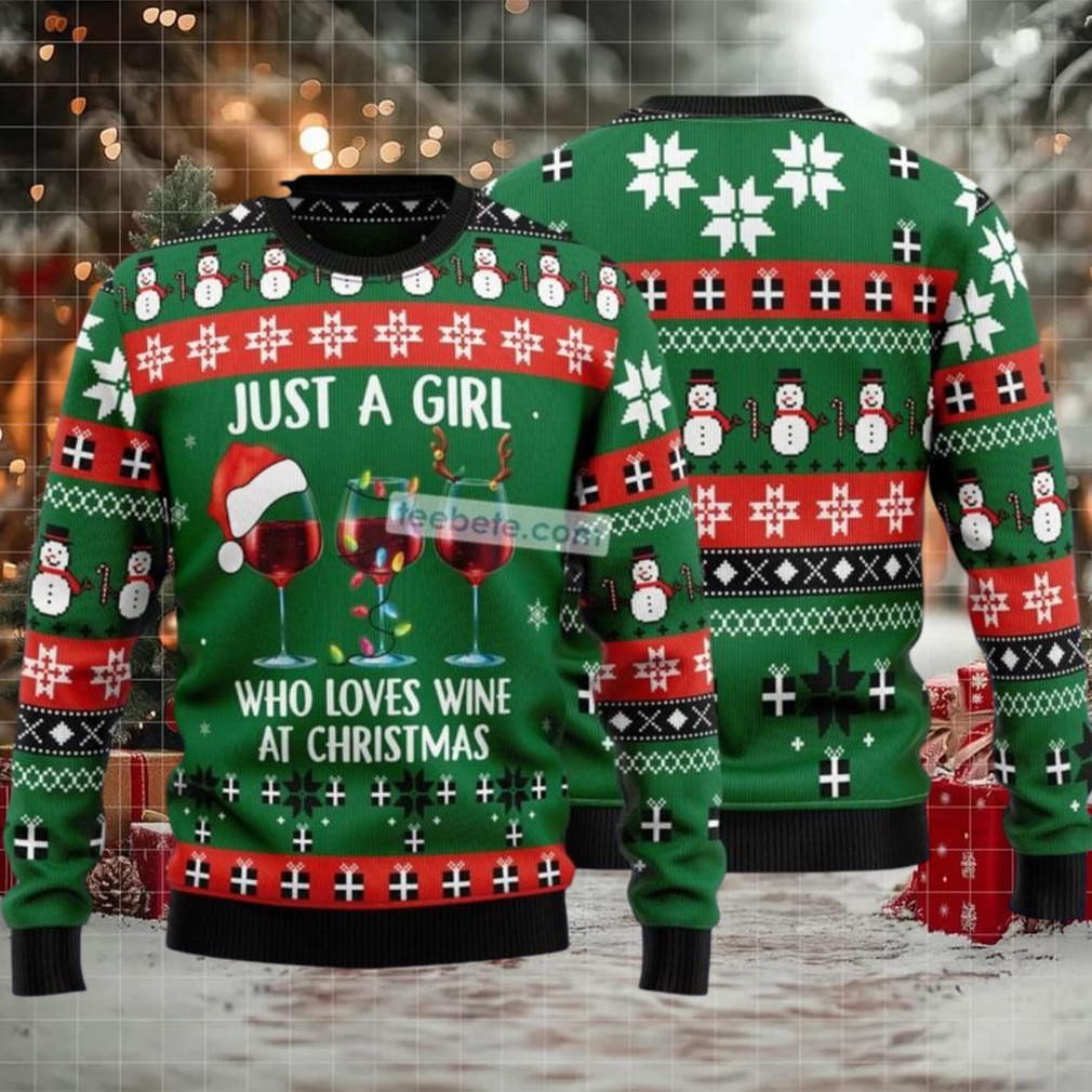Just A Girl Love Wine Ugly Christmas Sweater Womens