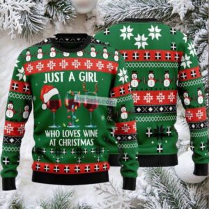 Just A Girl Love Wine Ugly Christmas Sweater Womens
