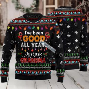 Just Ask Grandma Ugly Christmas Sweater Black Couples