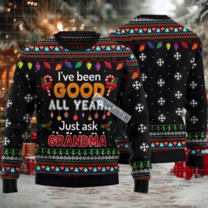 Just Ask Grandma Ugly Christmas Sweater Black Couples