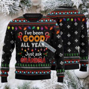 Just Ask Grandma Ugly Christmas Sweater Black Couples