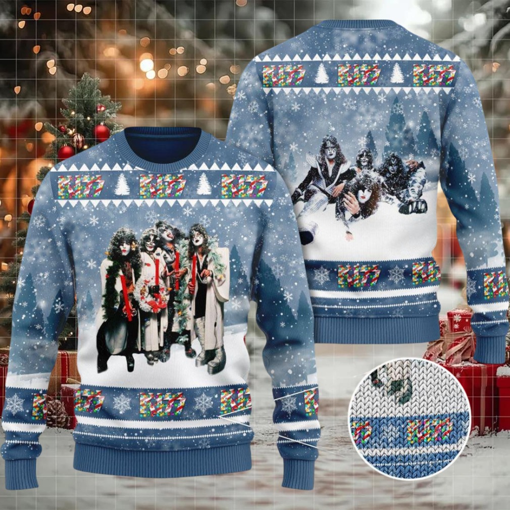 KISS Band 3D Ugly Sweater Light Blue