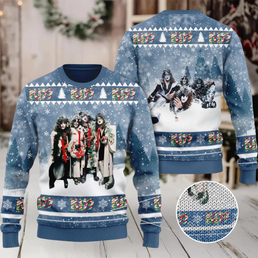 KISS Band 3D Ugly Sweater Light Blue KISS Band 3D Ugly Sweater Light Blue