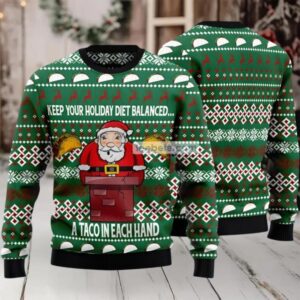 Keep Your Holiday Diet Balanced With Tacos Ugly Christmas Sweater Green