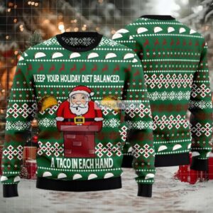 Keep Your Holiday Diet Balanced With Tacos Ugly Christmas Sweater Green