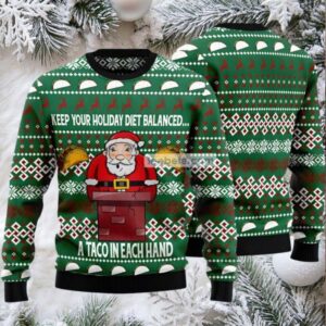 Keep Your Holiday Diet Balanced With Tacos Ugly Christmas Sweater Green