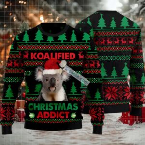 Koala Koalified Christmas Addict Ugly Christmas Sweater Black Ugliest
