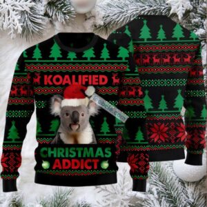 Koala Koalified Christmas Addict Ugly Christmas Sweater Black Ugliest