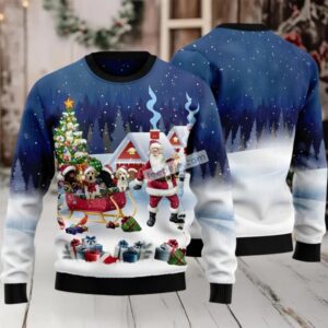 Labrador Retriever Santa Sled Ugly Xmas Sweaters Blue Best