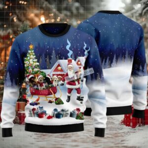 Labrador Retriever Santa Sled Ugly Xmas Sweaters Blue Best