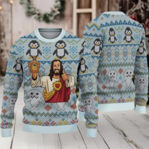 Light Blue Fair Isle Ugly Christmas Sweater Crown Royal Edition