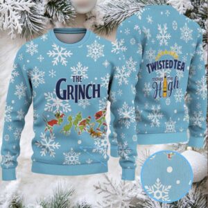 Light Blue Twisted Tea Grinch Snowflake Pattern Ugly Sweater