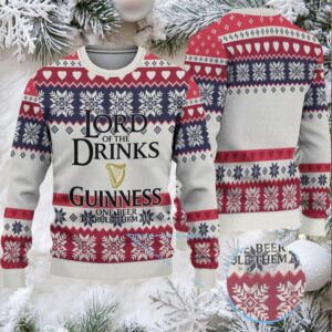 Light Grey Navy & Burgundy Fair Isle Snowflake “Lord of the Drinks” Guinness Ugly Christmas Sweater