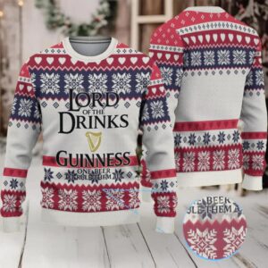 Light Grey Navy & Burgundy Fair Isle Snowflake “Lord of the Drinks” Guinness Ugly Christmas Sweater