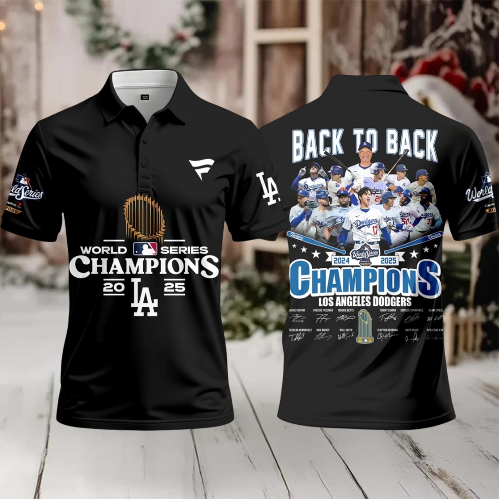 Los Angeles Dodgers World Series Champions 2025 Back To Back 2024 2025 Signature Polo Shirt – Black