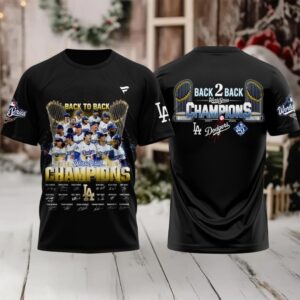 Los Angeles Dodgers World Series Champions Back To Back 2024 2025 Signature 3D T Shirt – Black