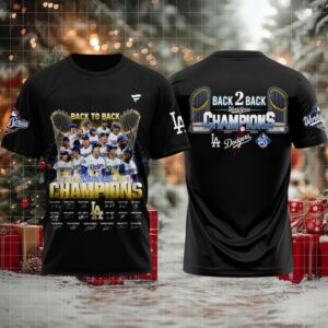 Los Angeles Dodgers World Series Champions Back To Back 2024 2025 Signature 3D T Shirt – Black
