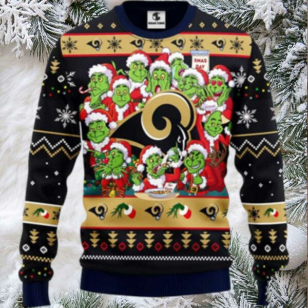 Los Angeles Rams Christmas Ugly Sweater Print 12 Grinch Xmas Day Show Your Team Spirit