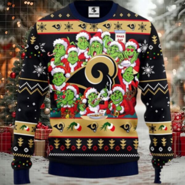 Los Angeles Rams Christmas Ugly Sweater Print 12 Grinch Xmas Day Show Your Team Spirit