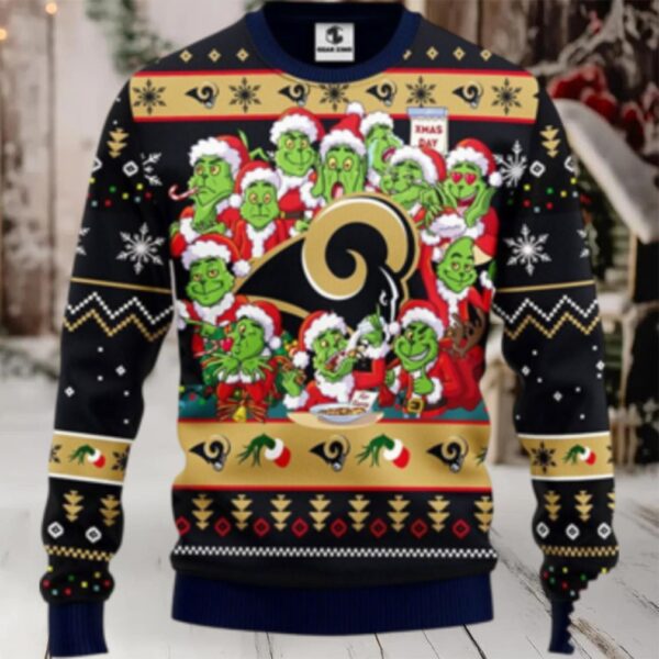 Los Angeles Rams Christmas Ugly Sweater Print 12 Grinch Xmas Day Show Your Team Spirit