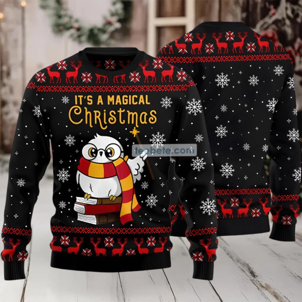 Magical Christmas Owl Teacher Ugly Xmas Sweater Black Party Magical Christmas Owl Teacher Ugly Xmas Sweater Black Party