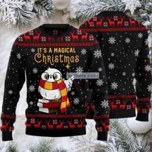 Magical Christmas Owl Teacher Ugly Xmas Sweater Black Party